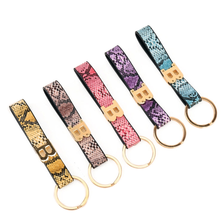 Car Metal + Colored Leather Key Ring Letter B Keychain