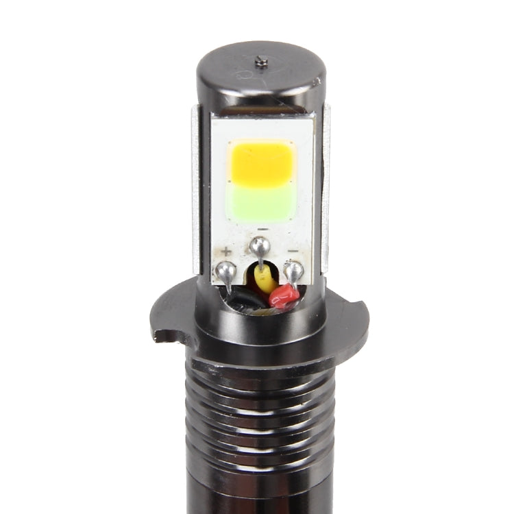 2 PCS H3 6W 400LM Car LED Three-side COB Chips Bulb Fog Light Lamp Replacement, (White Light+Yellow Light)