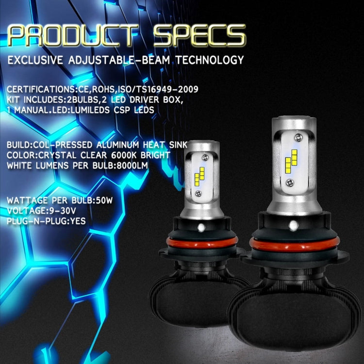 2 PCS 9004 IP65 Waterproof White Light 12 CSP LED Car Headlight Bulb,  9-36V / 18W, 6000K / 2000LM
