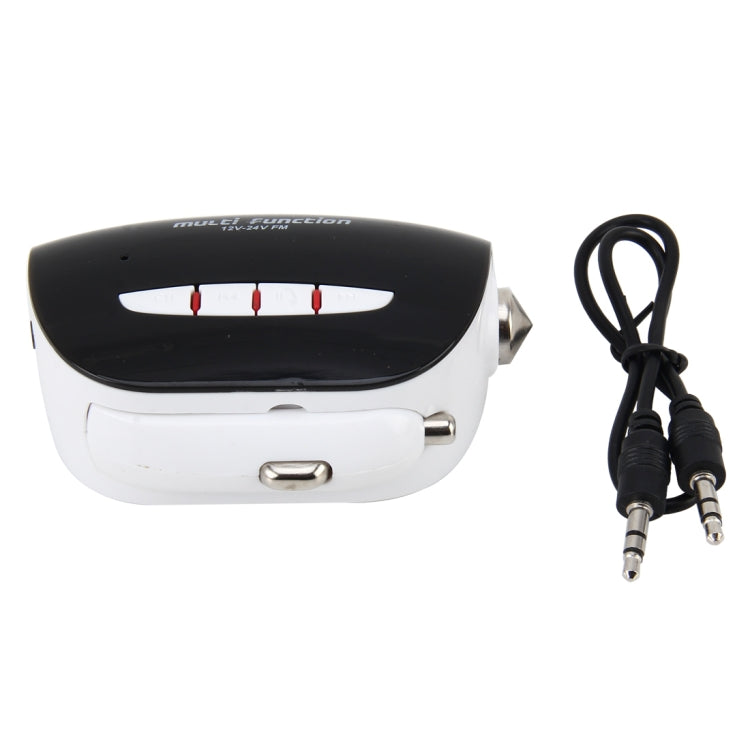 DC 12-24V Safety Wireless Hands-free Car Kit FM Modulator Line-in & Bluetooth & AUX-in & USB Support LED Digital Display with 3.5mm Audio Port and 2 Ports USB Charger