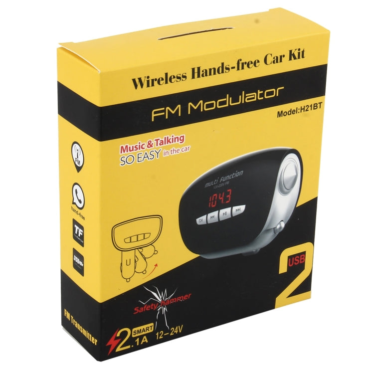 DC 12-24V Safety Wireless Hands-free Car Kit FM Modulator Line-in & Bluetooth & AUX-in & USB Support LED Digital Display with 3.5mm Audio Port and 2 Ports USB Charger