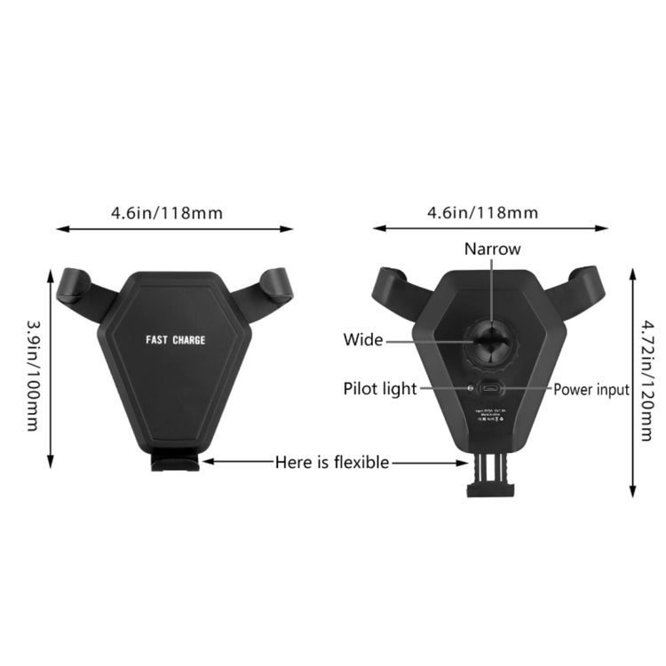 N5 9V 1.1A Output Bull Head Shape Vertical Car Air Outlet Vent Fast Wireless Charger, For iPhone, Galaxy, Sony, Lenovo, HTC, Huawei, and other Smartphones(Black)