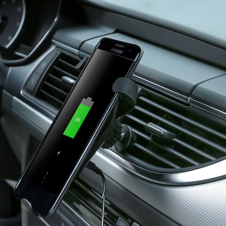 N5 9V 1.1A Output Bull Head Shape Vertical Car Air Outlet Vent Fast Wireless Charger, For iPhone, Galaxy, Sony, Lenovo, HTC, Huawei, and other Smartphones(Black)