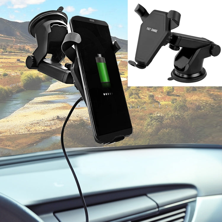 N5 9V 1.1A Output 360 Degree Rotation Head Shape Sticky Bracket Vertical Car Air Outlet Vent Fast Wireless Charger, For iPhone, Galaxy, Sony, Lenovo, HTC, Huawei, and other Smartphones(Black)