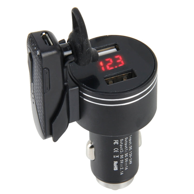 Intelligent Charger with Earphone BT Headset Battery Voltage FM Frequency Alternately Displayed Car Charger Smart Diversion of USB Port Support Hands-free Call & Dual USB Fast Charging