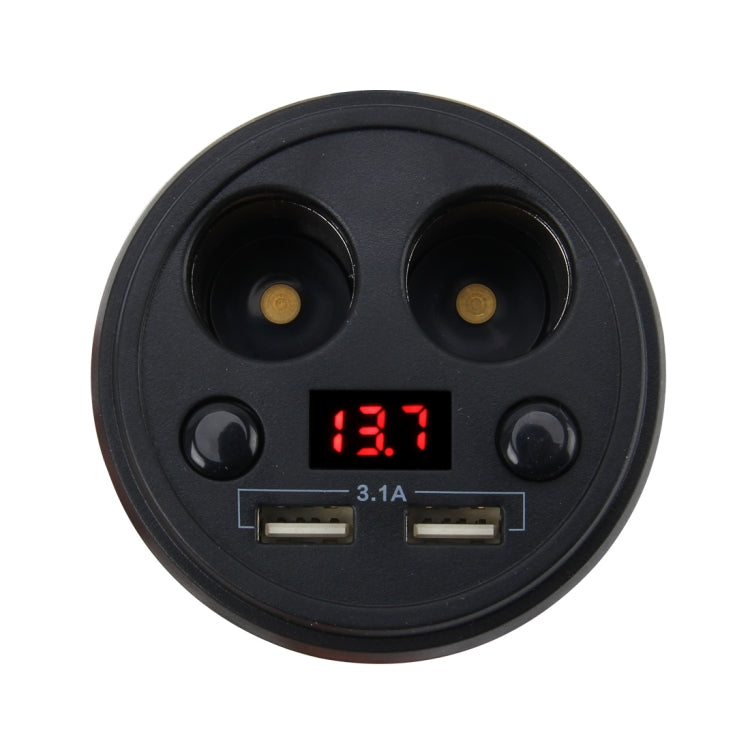 HSC YC-33 Car Cup Charger 3.1A Dual USB Ports Car 12V-24V Double Switch Charger with 2-Socket Cigarette and Voltage Monitoring(Black)