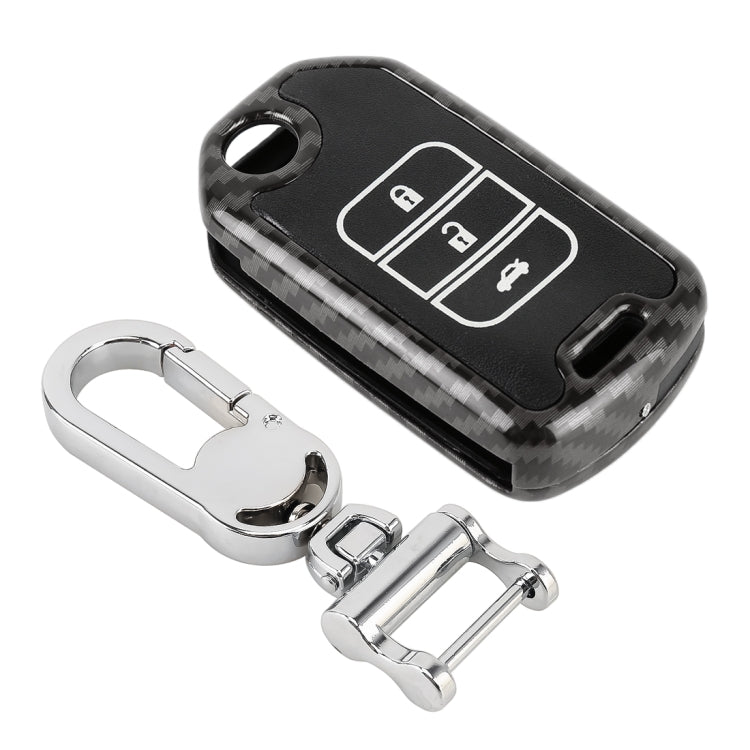 Carbon Fiber Texture Car Key Protective Cover for Honda Folding 3-button