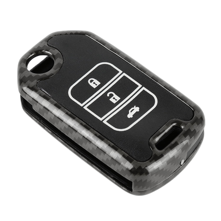 Carbon Fiber Texture Car Key Protective Cover for Honda Folding 3-button