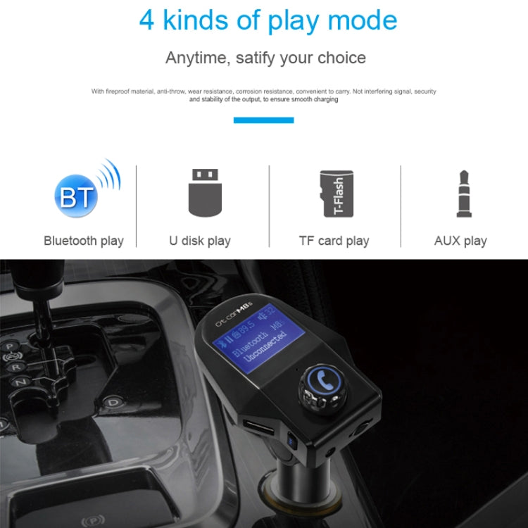 M8S 1.44 inch LCD Screen Car Bluetooth Hands Free Radio FM Transmitter Dual USB Ports Car Charger, Support TF Card & U Disk (Not Included) Function & One Key Answer / Hang Up & AUX