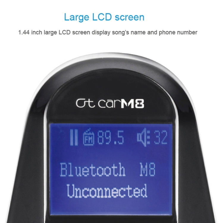 M8S 1.44 inch LCD Screen Car Bluetooth Hands Free Radio FM Transmitter Dual USB Ports Car Charger, Support TF Card & U Disk (Not Included) Function & One Key Answer / Hang Up & AUX