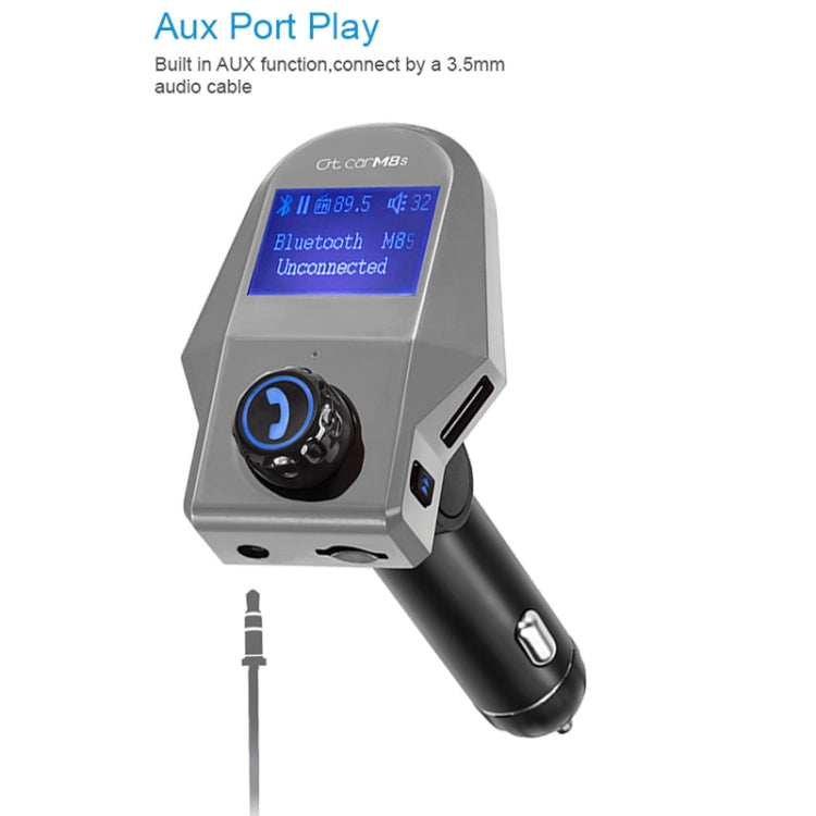 M8S 1.44 inch LCD Screen Car Bluetooth Hands Free Radio FM Transmitter Dual USB Ports Car Charger, Support TF Card & U Disk (Not Included) Function & One Key Answer / Hang Up & AUX