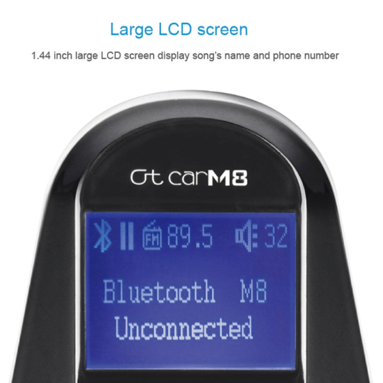 M8S 1.44 inch LCD Screen Car Bluetooth Hands Free Radio FM Transmitter Dual USB Ports Car Charger, Support TF Card & U Disk (Not Included) Function & One Key Answer / Hang Up & AUX