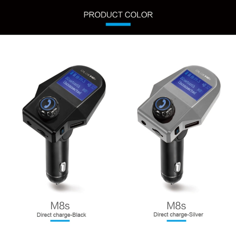 M8S 1.44 inch LCD Screen Car Bluetooth Hands Free Radio FM Transmitter Dual USB Ports Car Charger, Support TF Card & U Disk (Not Included) Function & One Key Answer / Hang Up & AUX