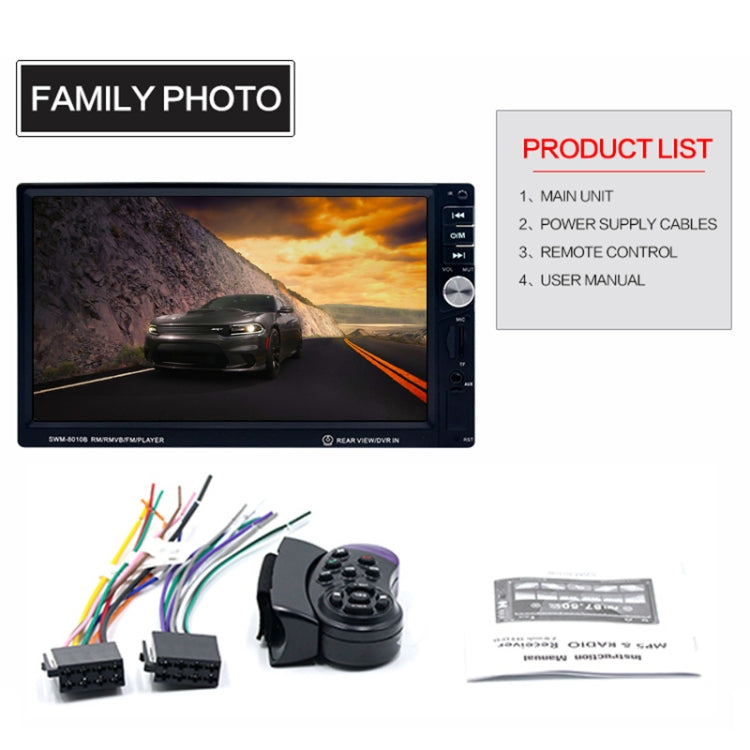 8010B HD 7 inch 12V Universal Car Radio Receiver MP5 Player, Support FM & Bluetooth & TF Card with Remote Control