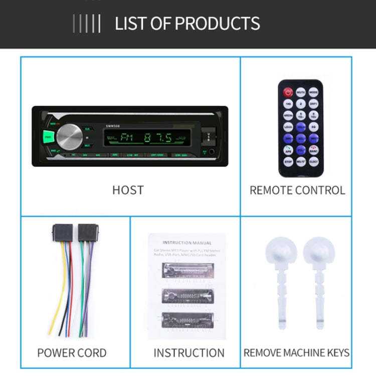 508BT 12V Universal Car Radio Receiver MP3 Player, Support FM & Bluetooth with Remote Control