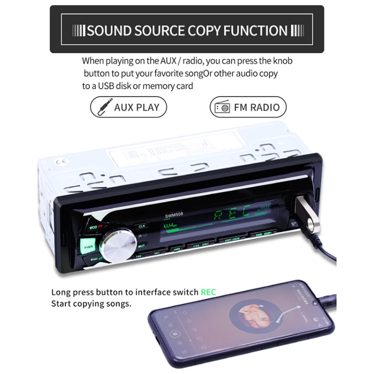 508BT 12V Universal Car Radio Receiver MP3 Player, Support FM & Bluetooth with Remote Control