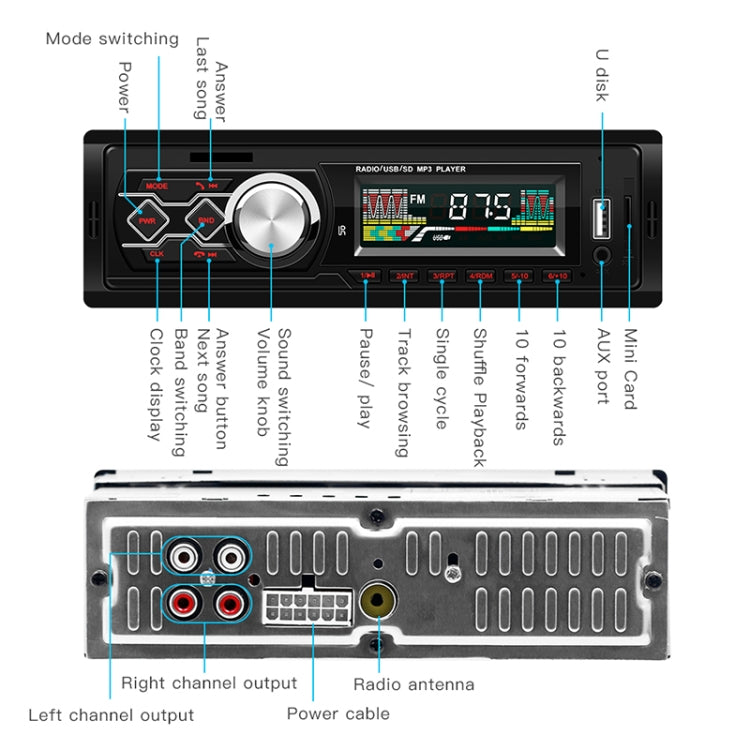 1788 Universal Car Radio Receiver MP3 Player, Support FM & Bluetooth with Remote Control
