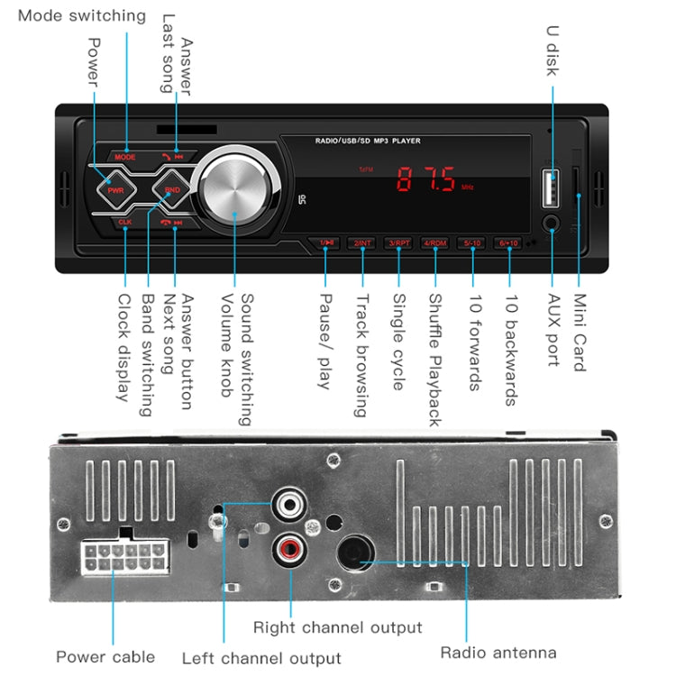 1788E Universal Car Radio Receiver MP3 Player, Support FM with Remote Control