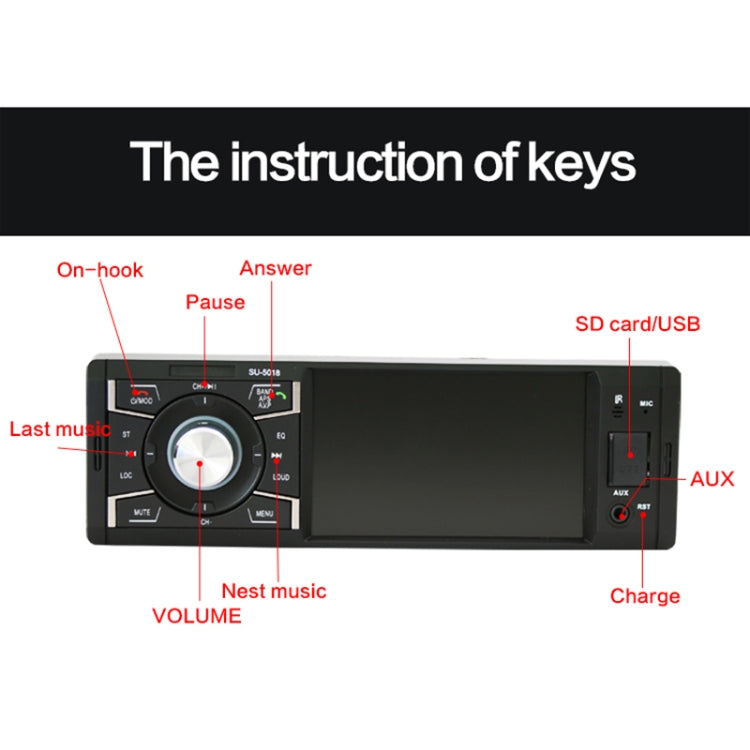 SU-5018 4.1 inch Universal Car Radio Receiver MP5 Player, Support FM & Bluetooth & TF Card with Remote Control