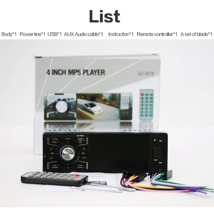 SU-5018 4.1 inch Universal Car Radio Receiver MP5 Player, Support FM & Bluetooth & TF Card with Remote Control