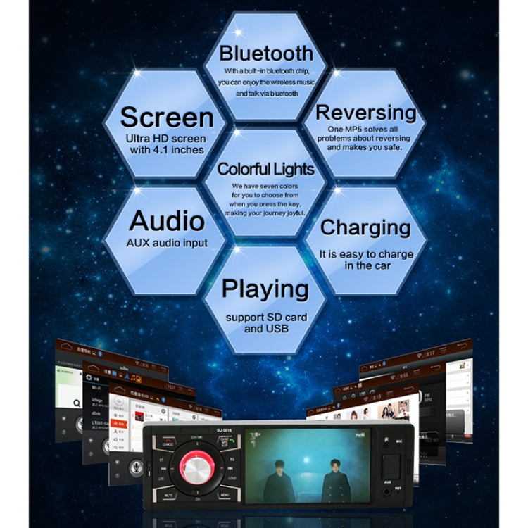 SU-5018 4.1 inch Universal Car Radio Receiver MP5 Player, Support FM & Bluetooth & TF Card with Remote Control
