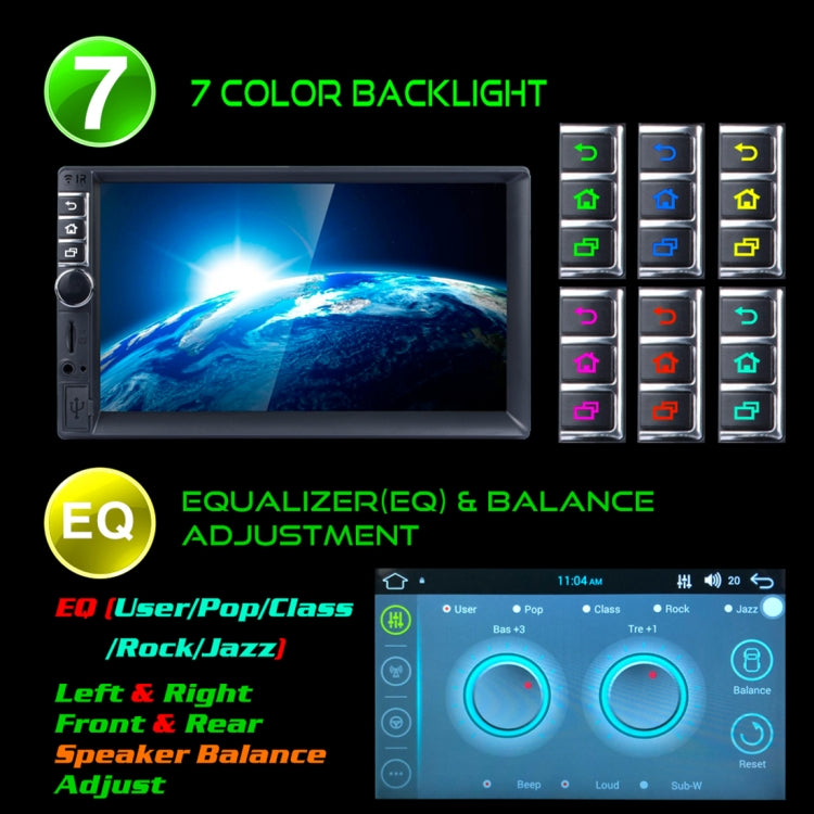 7040 In-dash 7 inch LCD Touch Screen Car Stereo Radio MP5 Audio Player, Android 7.1, Support Rear View / Bluetooth / GPS Navigation