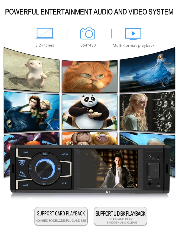 SWM-S1 3.2 inch Universal Car Radio Receiver MP5 Player, Support FM & Bluetooth & TF Card with Remote Control