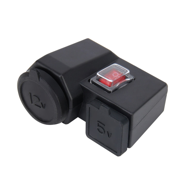 5V/12V Motorcycle Waterproof Handlebar Clamp Dual USB Car Cigarette Lighter Socket Power Adapter Charger, for Phones/Tablets/GPS