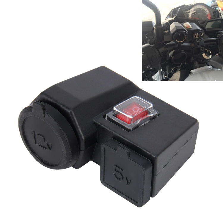 5V/12V Motorcycle Waterproof Handlebar Clamp Dual USB Car Cigarette Lighter Socket Power Adapter Charger, for Phones/Tablets/GPS