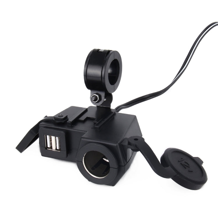5V/12V Motorcycle Waterproof Handlebar Clamp Dual USB Car Cigarette Lighter Socket Power Adapter Charger, for Phones/Tablets/GPS