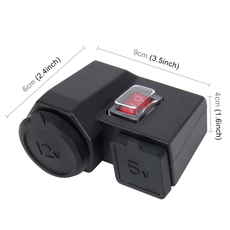 5V/12V Motorcycle Waterproof Handlebar Clamp Dual USB Car Cigarette Lighter Socket Power Adapter Charger, for Phones/Tablets/GPS