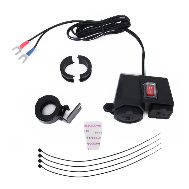 5V/12V Motorcycle Waterproof Handlebar Clamp Dual USB Car Cigarette Lighter Socket Power Adapter Charger, for Phones/Tablets/GPS