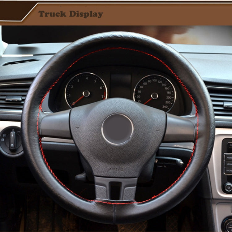 MILI Four Seasons Genuine Leather Hand-stitched Car Adaptation Steering Wheel Cover for 38cm Steering Wheel(Black)
