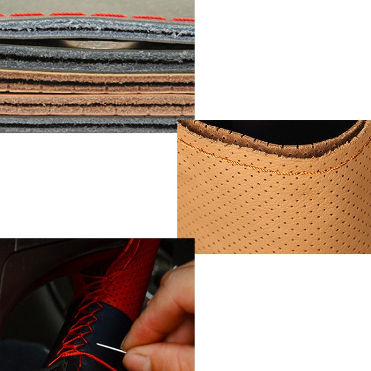 Four Seasons Genuine Leather Hand-stitched Car Adaptation Steering Wheel Cover for 38cm Steering Wheel