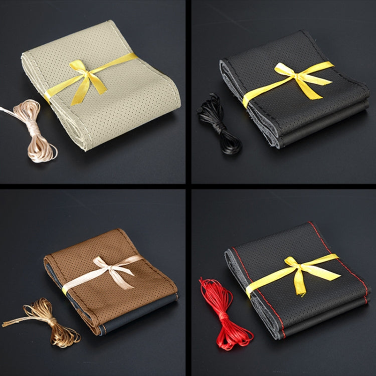 Four Seasons Genuine Leather Hand-stitched Car Adaptation Steering Wheel Cover for 38cm Steering Wheel