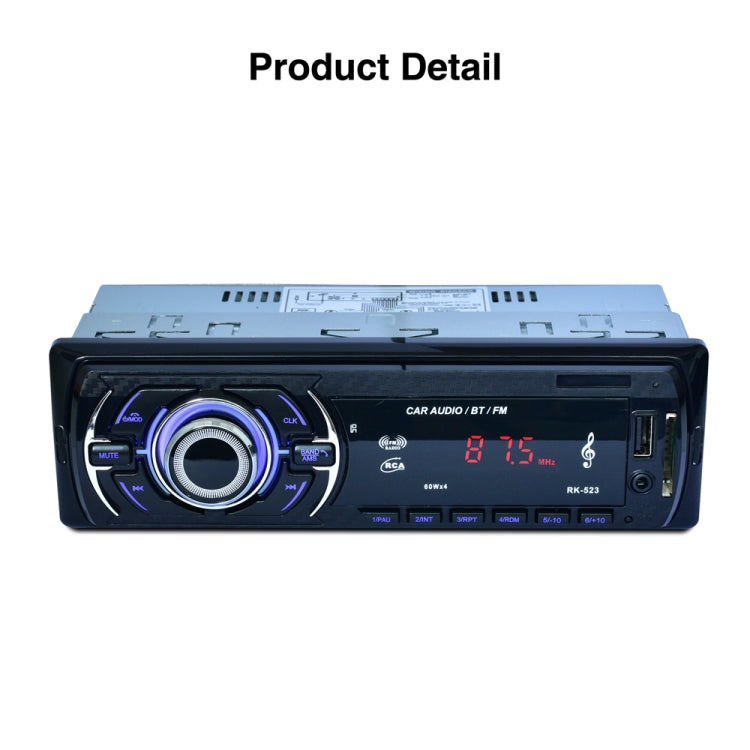 RK-523 Wireless Bluetooth Car Stereo Receiver Audio MP3 Player, with USB Port, SD Card Slot, AUX in and FM