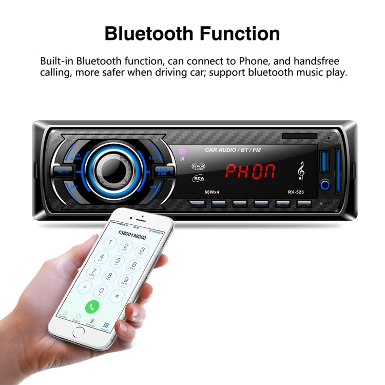RK-523 Wireless Bluetooth Car Stereo Receiver Audio MP3 Player, with USB Port, SD Card Slot, AUX in and FM