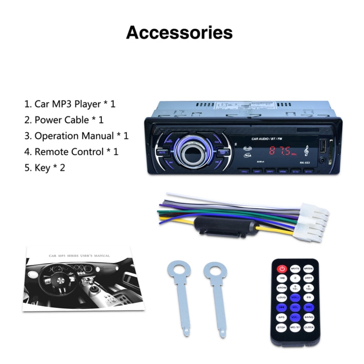 RK-523 Wireless Bluetooth Car Stereo Receiver Audio MP3 Player, with USB Port, SD Card Slot, AUX in and FM