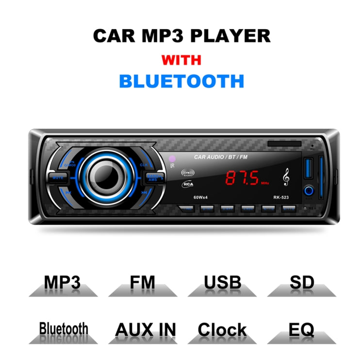RK-523 Wireless Bluetooth Car Stereo Receiver Audio MP3 Player, with USB Port, SD Card Slot, AUX in and FM