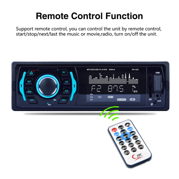RK-525 Wireless Bluetooth Audio MP3 Player Car Stereo Receiver, with USB Port, TF Card Slot, AUX in, 7 Color Backlight and FM