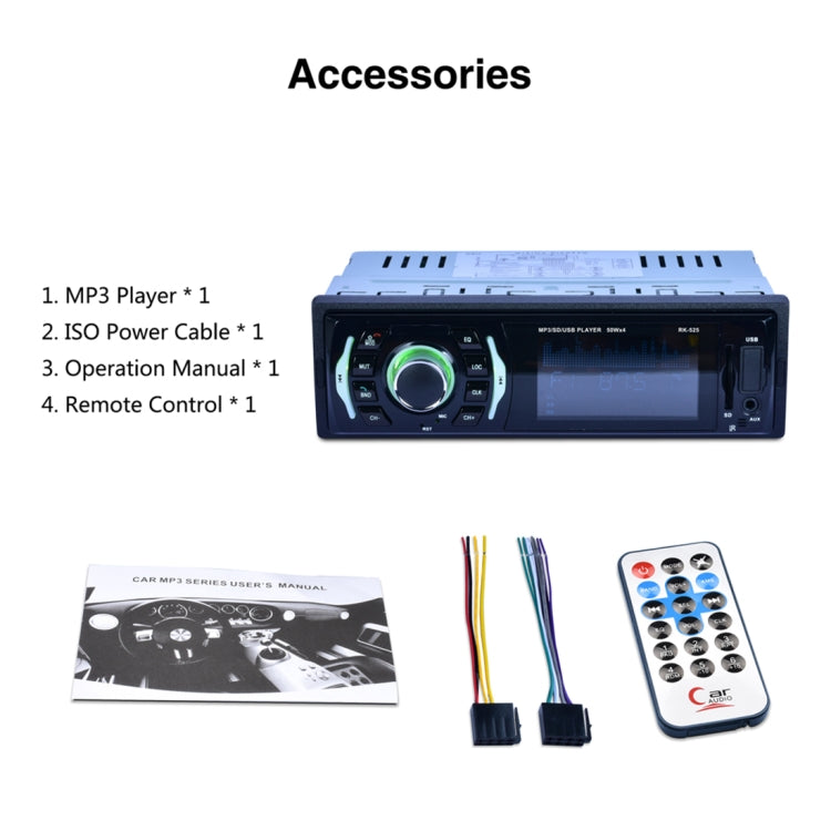 RK-525 Wireless Bluetooth Audio MP3 Player Car Stereo Receiver, with USB Port, TF Card Slot, AUX in, 7 Color Backlight and FM