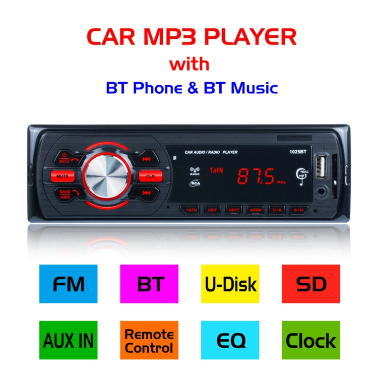 1025 Wireless Bluetooth Car Stereo Receiver Audio Radio MP3 Player, with U-disk & SD Card Slot, AUX in and FM