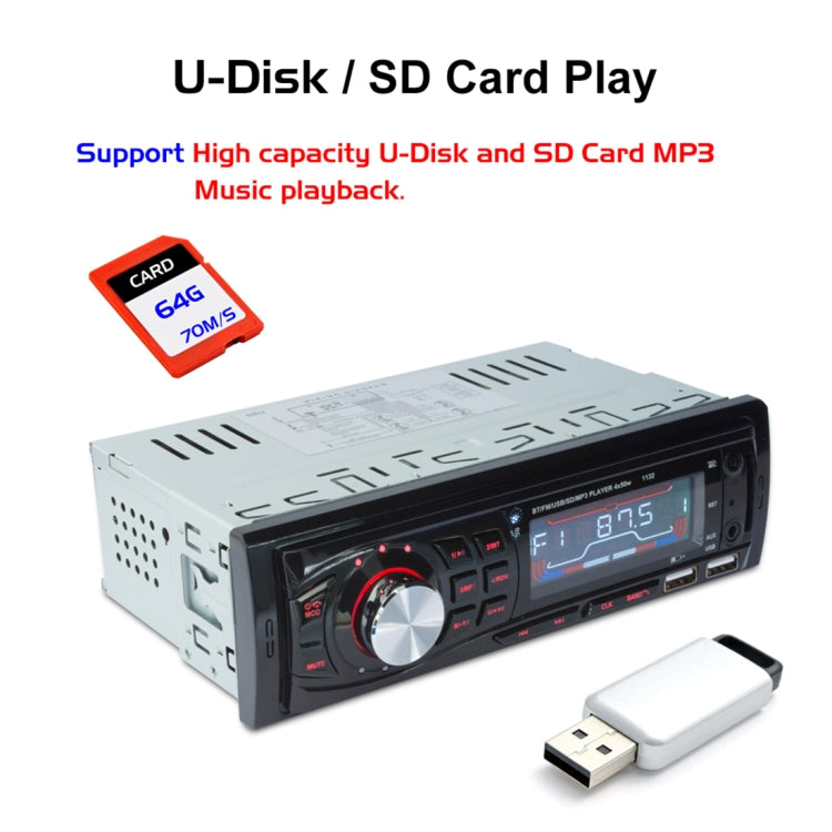 1132 Single Din Car Audio FM Radio Stereo Receiver Bluetooth MP3 Player, Support USB / SD Card / AUX, with Remote Control