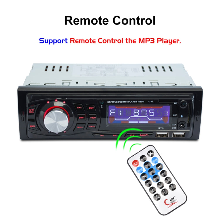 1132 Single Din Car Audio FM Radio Stereo Receiver Bluetooth MP3 Player, Support USB / SD Card / AUX, with Remote Control