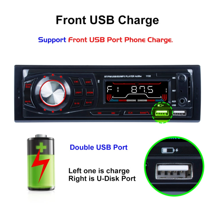 1132 Single Din Car Audio FM Radio Stereo Receiver Bluetooth MP3 Player, Support USB / SD Card / AUX, with Remote Control