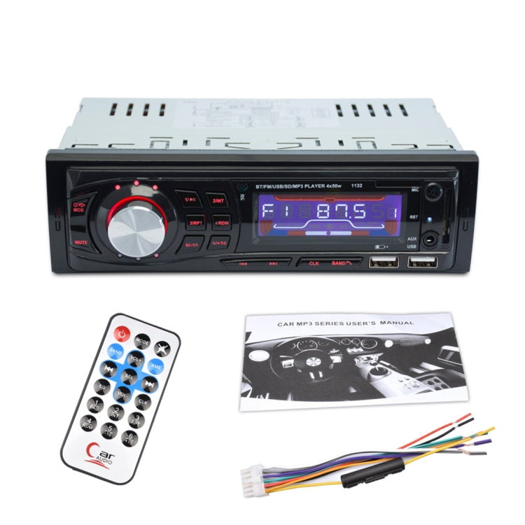 1132 Single Din Car Audio FM Radio Stereo Receiver Bluetooth MP3 Player, Support USB / SD Card / AUX, with Remote Control