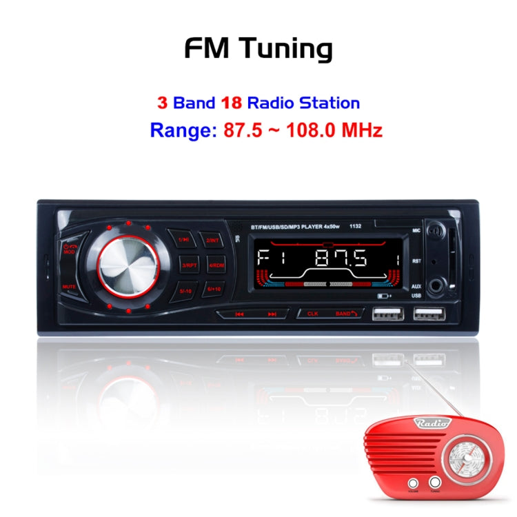 1132 Single Din Car Audio FM Radio Stereo Receiver Bluetooth MP3 Player, Support USB / SD Card / AUX, with Remote Control