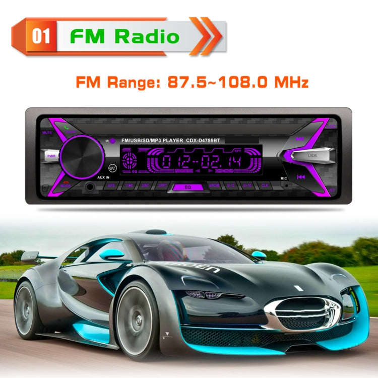 D4785 Car Audio FM Radio Stereo Receiver Bluetooth Call Music MP3 Player, Support USB / SD Card / AUX, with 7 Colors Light
