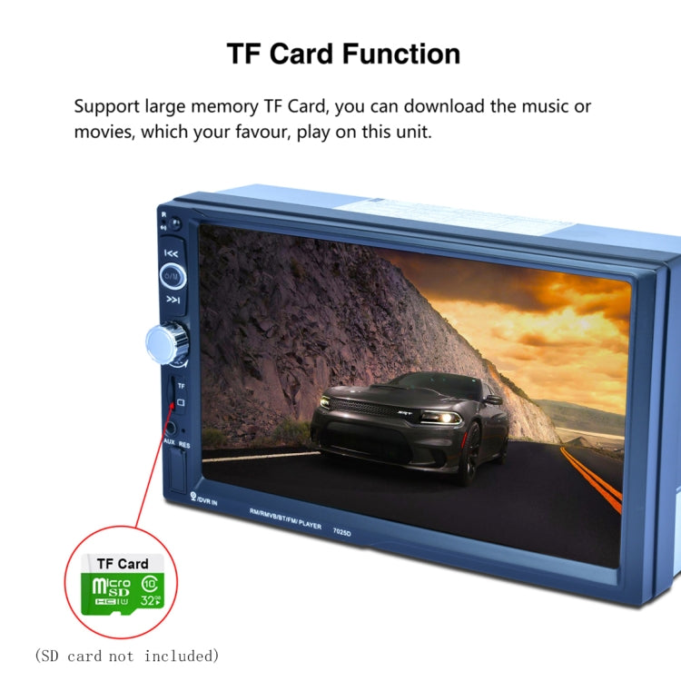 7025D 7 inch HD Touchscreen Double Din Stereo Car Receiver MP5 Player, with Bluetooth/FM/USB/TF, Support Rear View