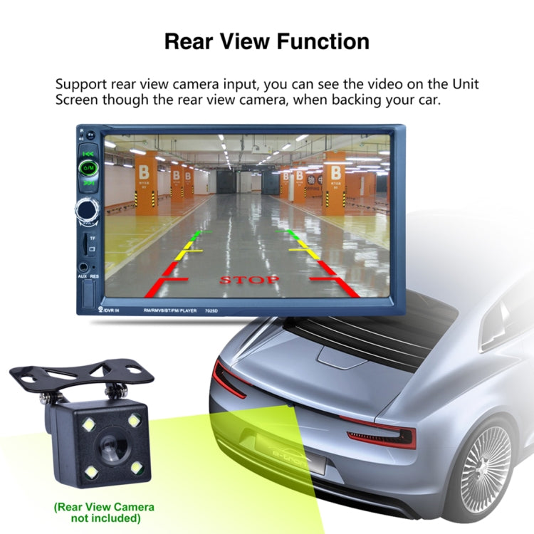 7025D 7 inch HD Touchscreen Double Din Stereo Car Receiver MP5 Player, with Bluetooth/FM/USB/TF, Support Rear View